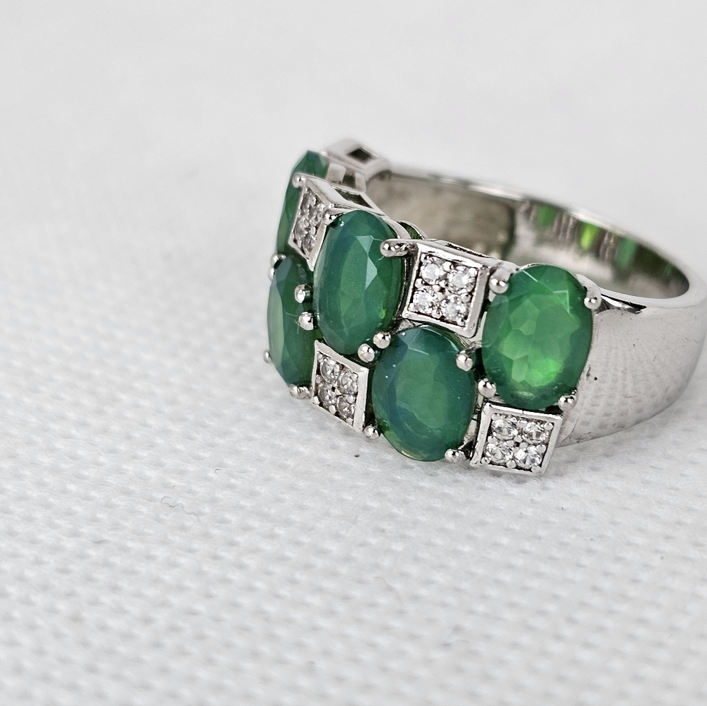 Natural Opal & White Zircon Ring in Sterling Silver! Size 7! - Picture 12 of 14
